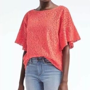 Banana Republic Coral Sheer Lace Bell Sleeve Top Cami Bell Ruffled Flare